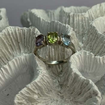 925 Sterling Silver Topaz Peridot Amethyst Ring Size 8.5