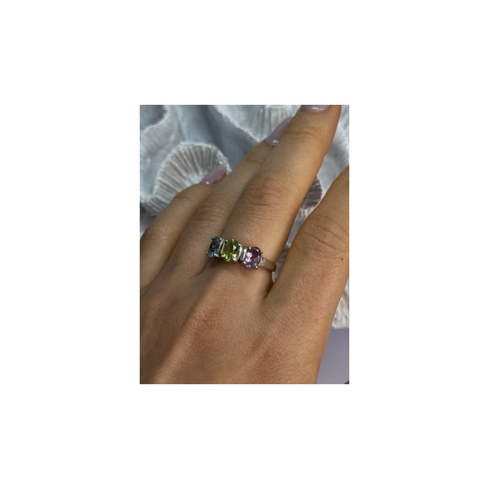 925 Sterling Silver Topaz Peridot Amethyst Ring Size 8.5