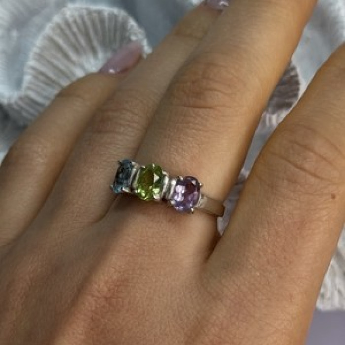 925 Sterling Silver Topaz Peridot Amethyst Ring Size 8.5