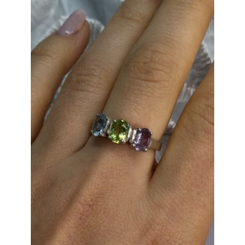 925 Sterling Silver Topaz Peridot Amethyst Ring Size 8.5