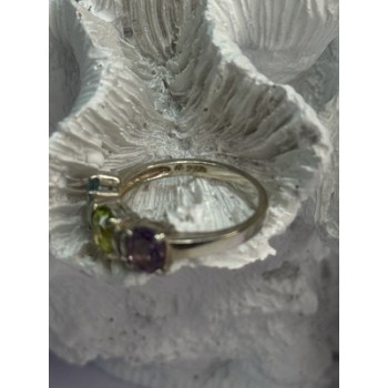 925 Sterling Silver Topaz Peridot Amethyst Ring Size 8.5