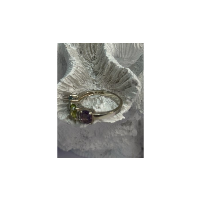 925 Sterling Silver Topaz Peridot Amethyst Ring Size 8.5
