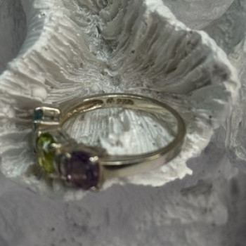 925 Sterling Silver Topaz Peridot Amethyst Ring Size 8.5