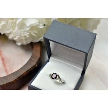 925 Sterling Silver Garnet & CZ Ring Size 6