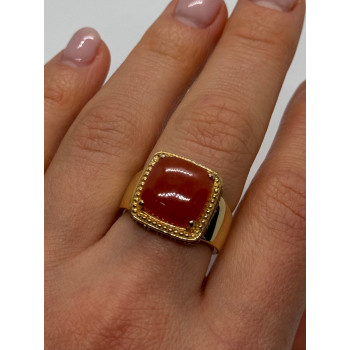 925 STERLING SILVER GOLD PLATED AMBER & RED SPINEL RING SIZE 7.5