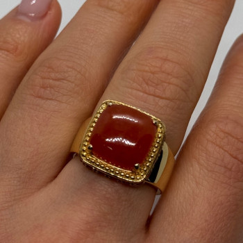 925 Sterling Silver Gold Plated Amber & RED Spinel Ring Size 7.5