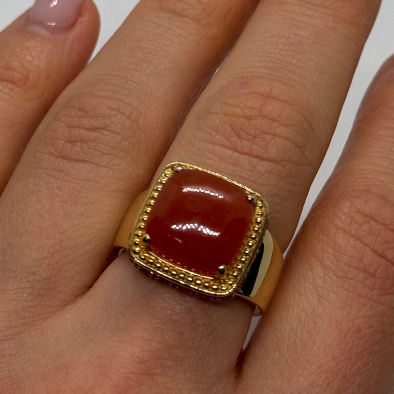 925 Sterling Silver Gold Plated Amber & RED Spinel Ring Size 7.5