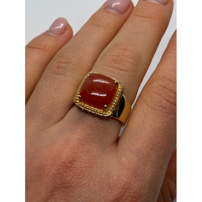 925 STERLING SILVER GOLD PLATED AMBER & RED SPINEL RING SIZE 7.5