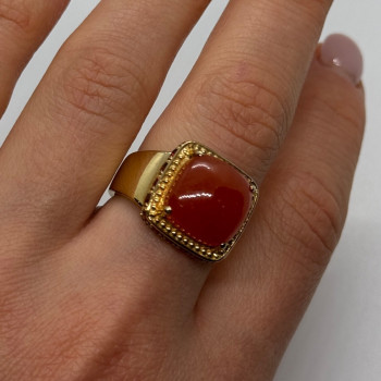 925 Sterling Silver Gold Plated Amber & RED Spinel Ring Size 7.5