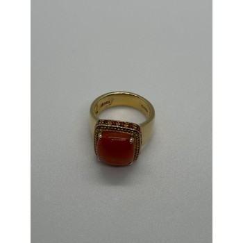 925 STERLING SILVER GOLD PLATED AMBER & RED SPINEL RING SIZE 7.5