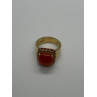 925 STERLING SILVER GOLD PLATED AMBER & RED SPINEL RING SIZE 7.5