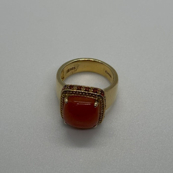 925 Sterling Silver Gold Plated Amber & RED Spinel Ring Size 7.5