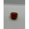 925 STERLING SILVER GOLD PLATED AMBER & RED SPINEL RING SIZE 7.5