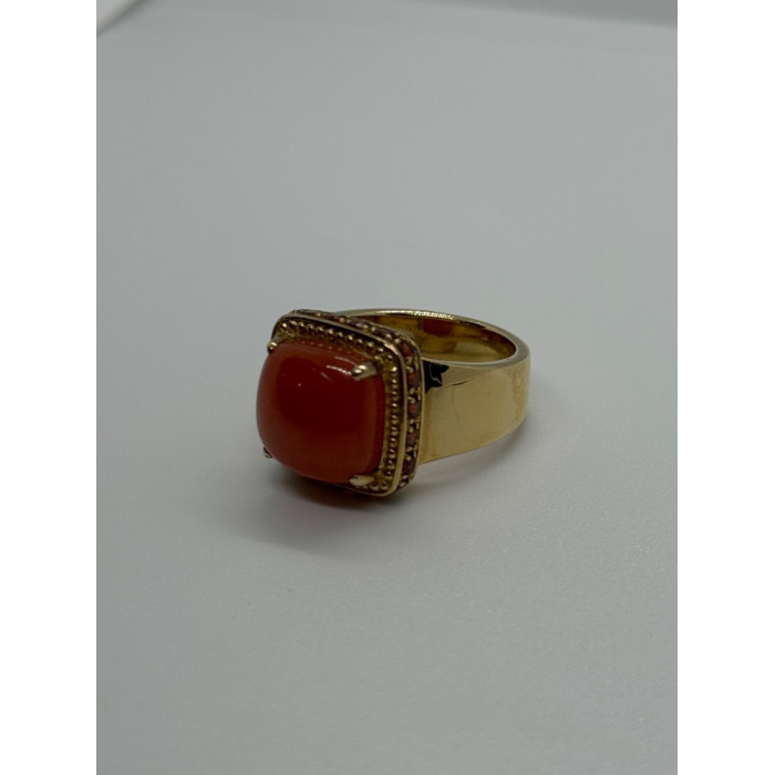 925 STERLING SILVER GOLD PLATED AMBER & RED SPINEL RING SIZE 7.5