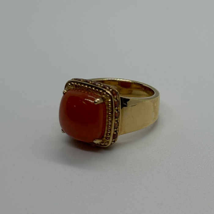 925 Sterling Silver Gold Plated Amber & RED Spinel Ring Size 7.5