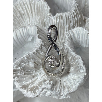 925 Sterling Silver White & Blue Topaz Pendant Length 1.1 Inch