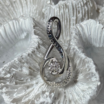 925 Sterling Silver White & Blue Topaz Pendant Length 1.1 Inch