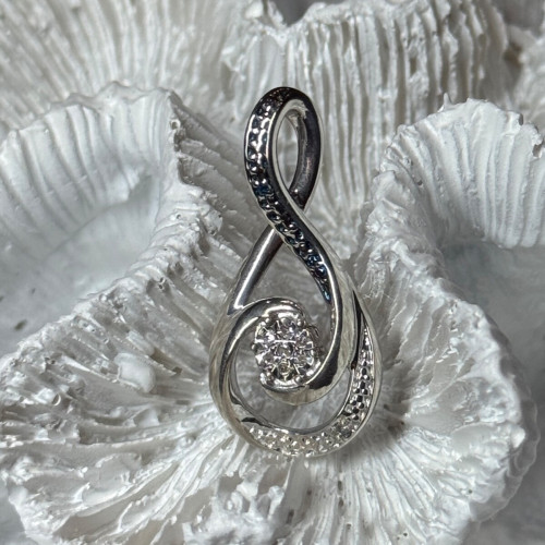 925 Sterling Silver White & Blue Topaz Pendant Length 1.1 Inch