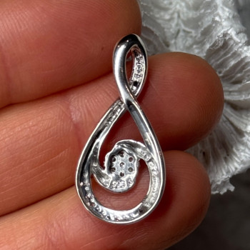 925 Sterling Silver White & Blue Topaz Pendant Length 1.1 Inch