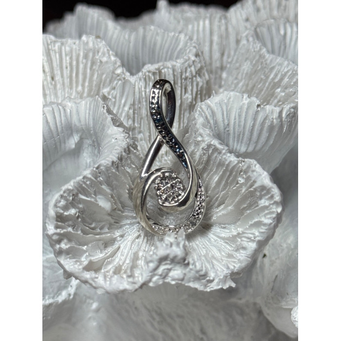 925 Sterling Silver White & Blue Topaz Pendant Length 1.1 Inch