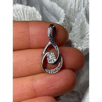 925 Sterling Silver White & Blue Topaz Pendant Length 1.1 Inch