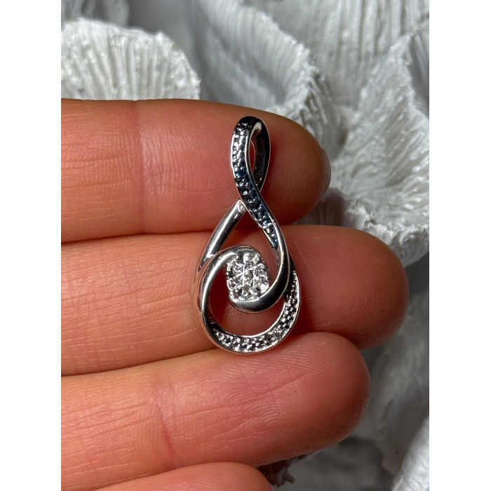 925 Sterling Silver White & Blue Topaz Pendant Length 1.1 Inch