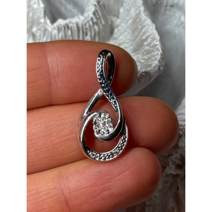 925 Sterling Silver White & Blue Topaz Pendant Length 1.1 Inch