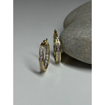 925 Sterling Silver Gold Plated CZ Earrings Length 21.5 Mm