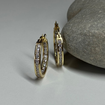 925 Sterling Silver Gold Plated CZ Earrings Length 21.5 Mm
