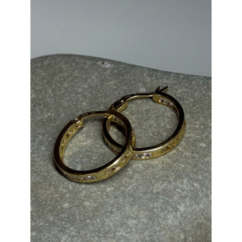 925 Sterling Silver Gold Plated CZ Earrings Length 21.5 Mm