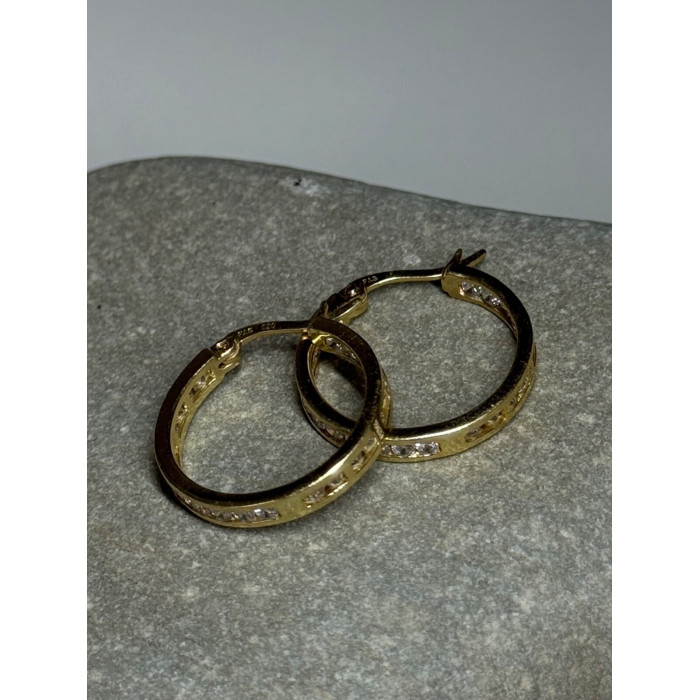 925 Sterling Silver Gold Plated CZ Earrings Length 21.5 Mm