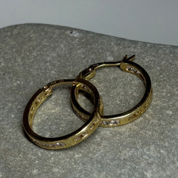 925 Sterling Silver Gold Plated CZ Earrings Length 21.5 Mm
