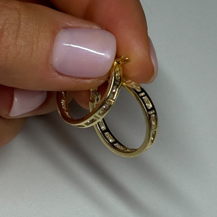 925 Sterling Silver Gold Plated CZ Earrings Length 21.5 Mm