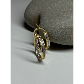 925 Sterling Silver Gold Plated CZ Earrings Length 21.5 Mm