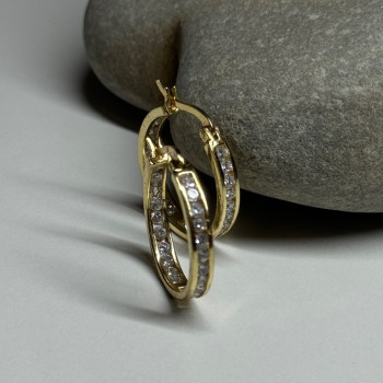 925 Sterling Silver Gold Plated CZ Earrings Length 21.5 Mm