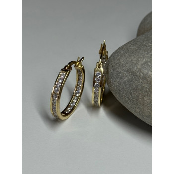 925 Sterling Silver Gold Plated CZ Earrings Length 21.5 Mm