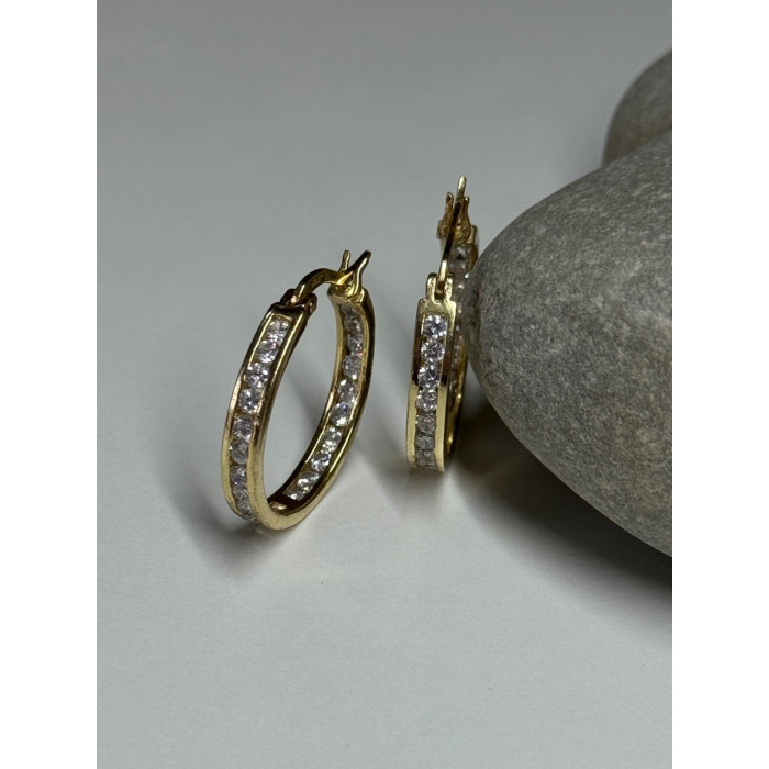 925 Sterling Silver Gold Plated CZ Earrings Length 21.5 Mm