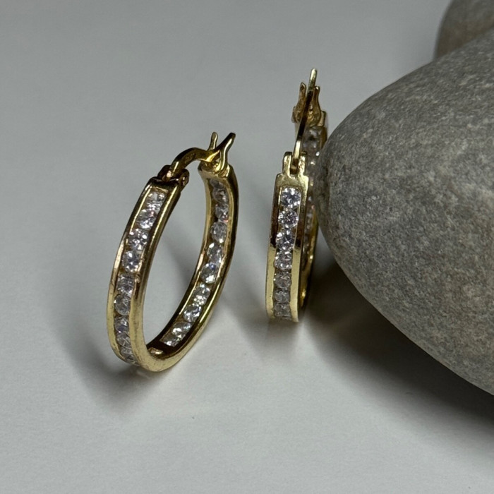 925 Sterling Silver Gold Plated CZ Earrings Length 21.5 Mm