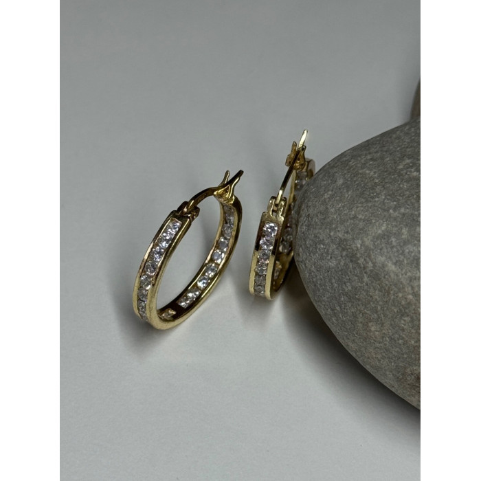 925 Sterling Silver Gold Plated CZ Earrings Length 21.5 Mm