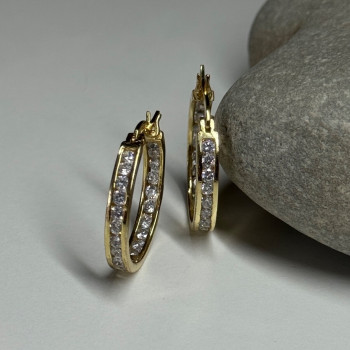 925 Sterling Silver Gold Plated CZ Earrings Length 21.5 Mm