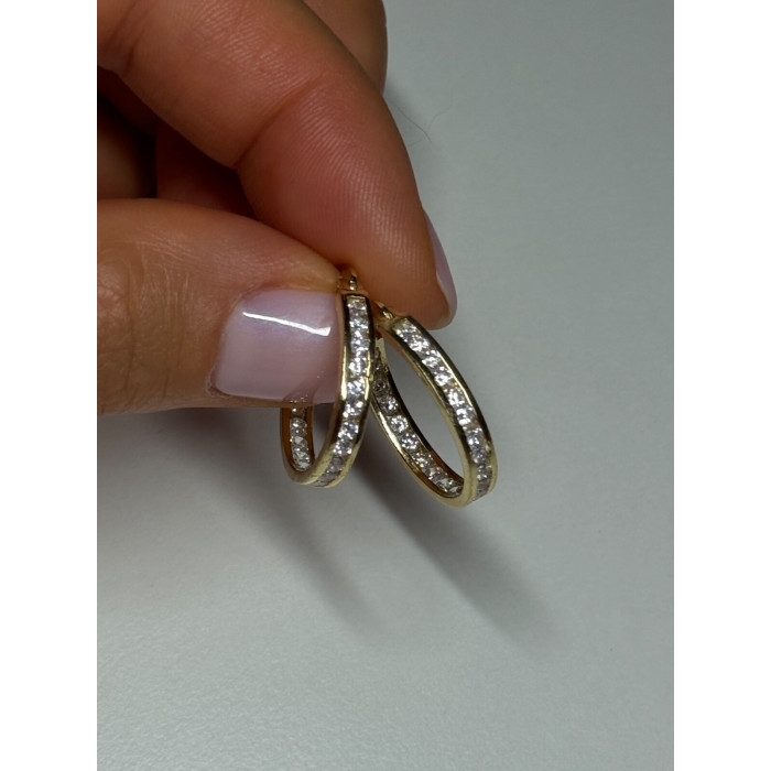 925 Sterling Silver Gold Plated CZ Earrings Length 21.5 Mm