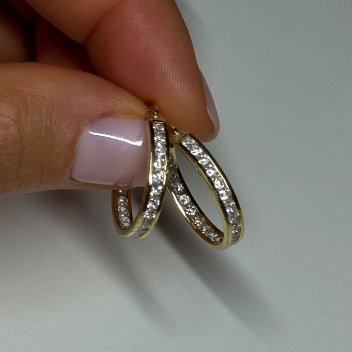 925 Sterling Silver Gold Plated CZ Earrings Length 21.5 Mm