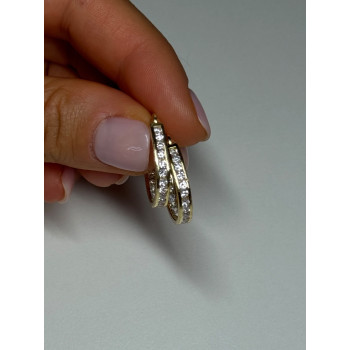 925 Sterling Silver Gold Plated CZ Earrings Length 21.5 Mm