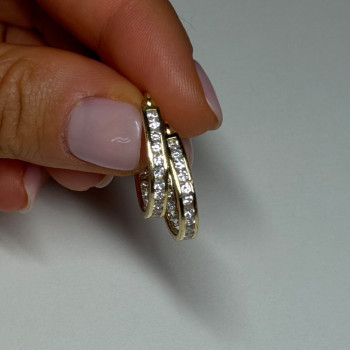 925 Sterling Silver Gold Plated CZ Earrings Length 21.5 Mm
