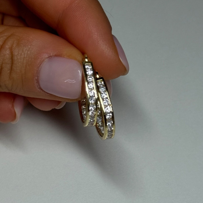 925 Sterling Silver Gold Plated CZ Earrings Length 21.5 Mm