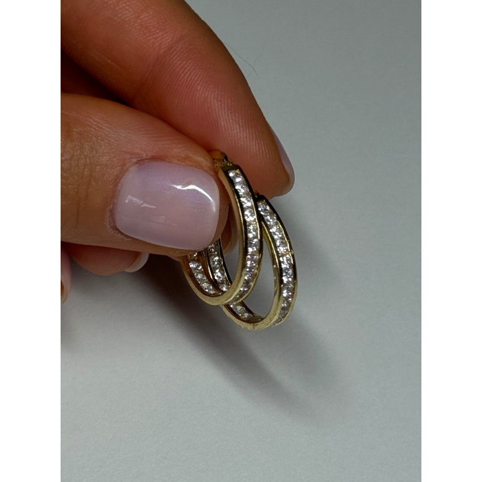 925 Sterling Silver Gold Plated CZ Earrings Length 21.5 Mm