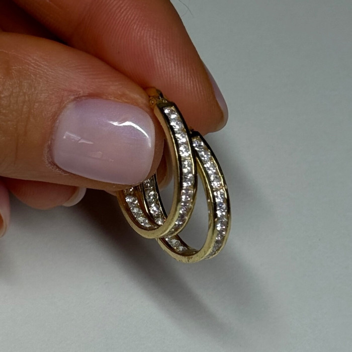 925 Sterling Silver Gold Plated CZ Earrings Length 21.5 Mm