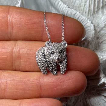 925 Sterling Silver Baby Bear CZ Necklace Length 18 Inch