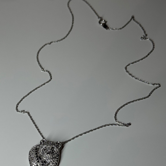925 Sterling Silver Baby Bear CZ Necklace Length 18 Inch