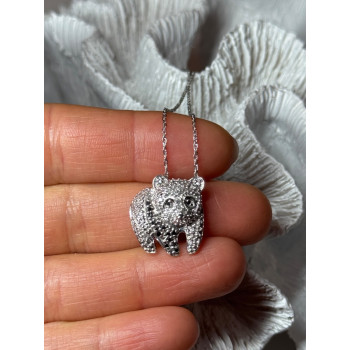925 Sterling Silver Baby Bear CZ Necklace Length 18 Inch